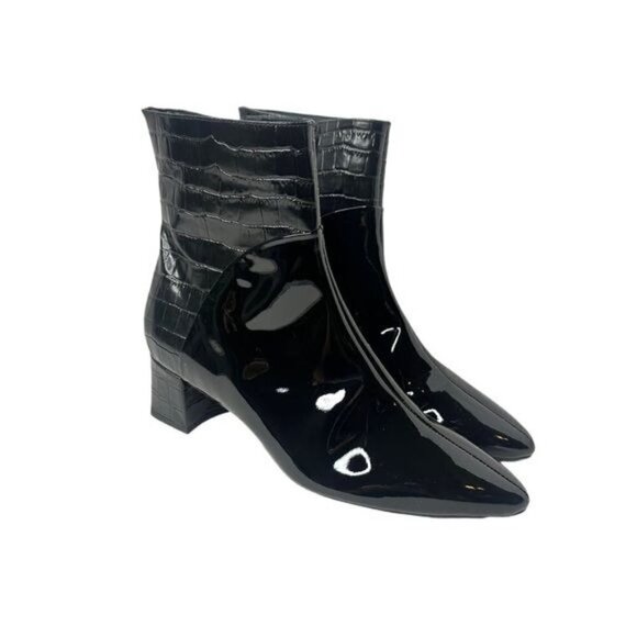 Aquatalia Black croc embossed heeled bootie - Picture 1 of 9